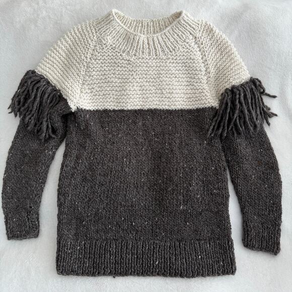 Handmade Alpaca Wool Sweater M/L Fringe Hand Knit Boho Artisan Peru Eco Undyed - Picture 4 of 16